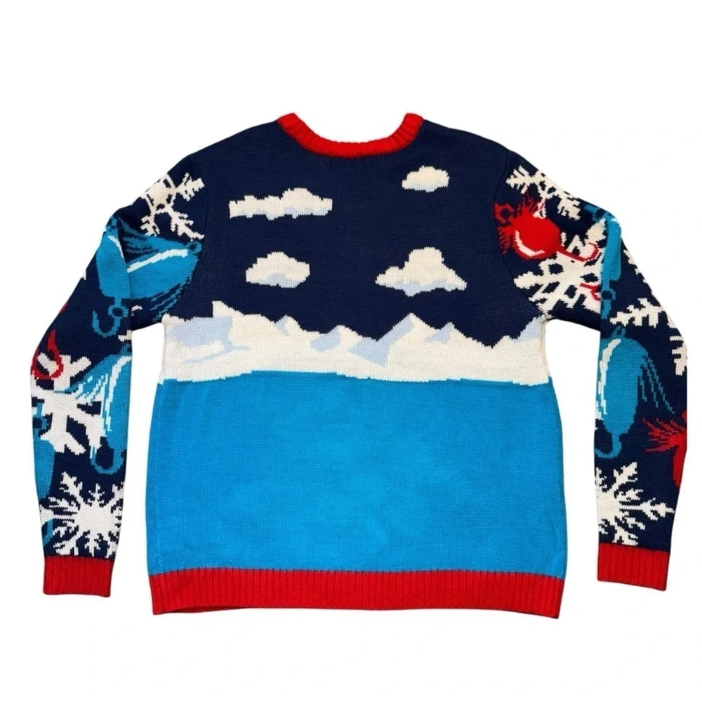 Ugly Christmas Sweater Mens Size Medium Santa Fishing @ North Pole